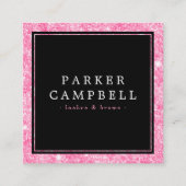 Roze faux glitter border black elegant mode vierkante visitekaartje (Voorkant)