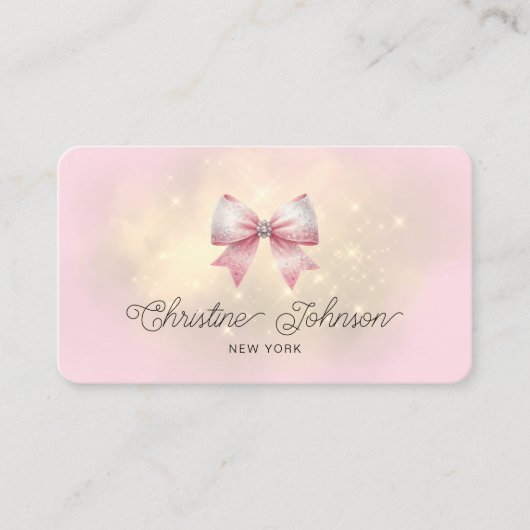 roze faux glitter bow logo visitekaartje (Voorkant)