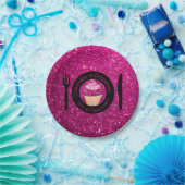 Roze faux glitter Cupcakes Borden papier Papieren Bordje (Feest)