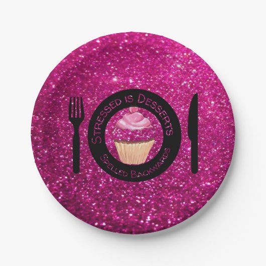 Roze faux glitter Cupcakes Borden papier Papieren Bordje (Voorkant)