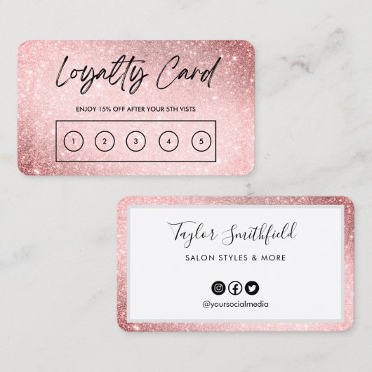 Roze Faux Glitter Custom Loyalty Kaart Visitekaartje (Voorkant / Achterkant)