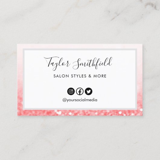 Roze Faux Glitter Custom Loyalty Kaart Visitekaartje (Achterkant)
