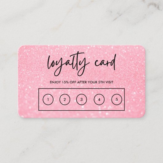 Roze Faux Glitter Custom Loyalty Kaart Visitekaartje (Voorkant)