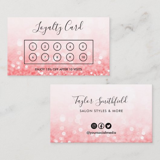 Roze Faux Glitter Custom Loyalty Kaart Visitekaartje (Voorkant / Achterkant)