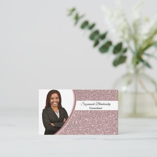 Roze Faux Glitter Custom Professional Foto Visitekaartje (Staand voorkant)
