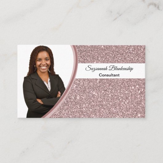 Roze Faux Glitter Custom Professional Foto Visitekaartje (Voorkant)