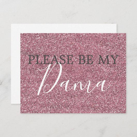 Roze Faux Glitter Dama Quinceanera Voorstel Uitnodiging Briefkaart (Voorkant / Achterkant)