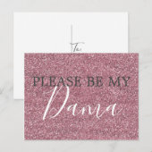 Roze Faux Glitter Dama Quinceanera Voorstel Uitnodiging Briefkaart (Voorkant / Achterkant)