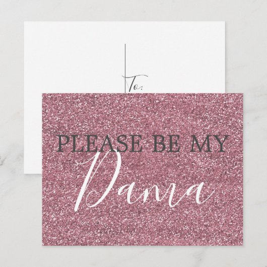 Roze Faux Glitter Dama Quinceanera Voorstel Uitnodiging Briefkaart (Voorkant / Achterkant)