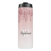 Roze faux Glitter Drip Sparkle Ombre Monogram Thermosbeker (Voorkant)