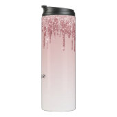Roze faux Glitter Drip Sparkle Ombre Monogram Thermosbeker (Geroteerd rechts)
