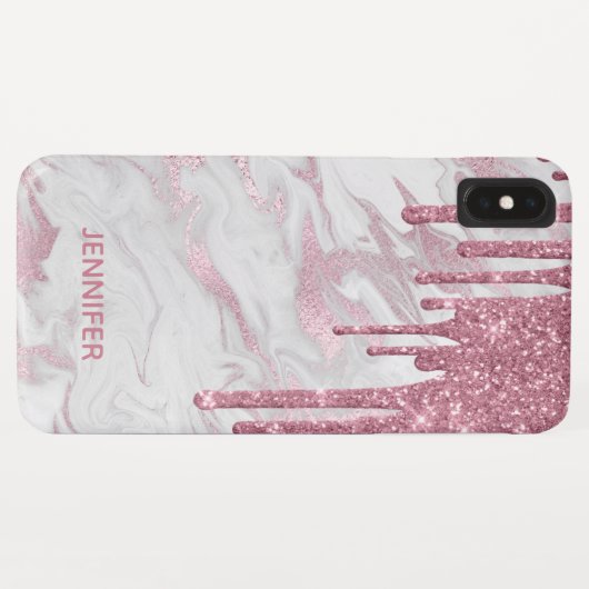 Roze Faux Glitter Drips iPhone 6.5 Hoesje (Achterkant (horizontaal))