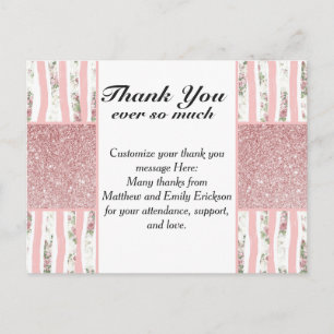 Roze Faux Glitter en Bloemen Borstel Stroke Stripe Briefkaart