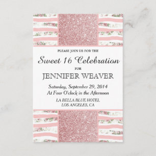 Roze Faux Glitter en Bloemen Borstel Stroke Stripe Kaart