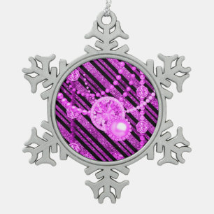 Roze faux glitter en juwelen Pewter Snowflake Tin Sneeuwvlok Ornament