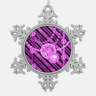 Roze faux glitter en juwelen Pewter Snowflake Tin Sneeuwvlok Ornament