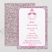 Roze Faux Glitter Flamingo Bachelorette Party Kaart (Voorkant / Achterkant)