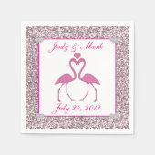 Roze Faux Glitter Flamingo Bruiloft Papier Servett Servetten (Voorkant)