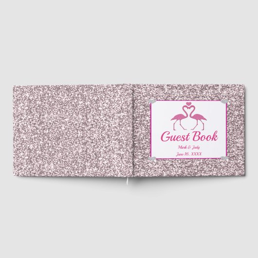 Roze Faux Glitter Flamingo Liefde Bruiloft Gastenb Gastenboek (Volledig)