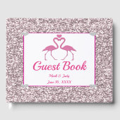 Roze Faux Glitter Flamingo Liefde Bruiloft Gastenb Gastenboek (Voorkant)