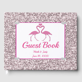 Roze Faux Glitter Flamingo Liefde Bruiloft Gastenb Gastenboek