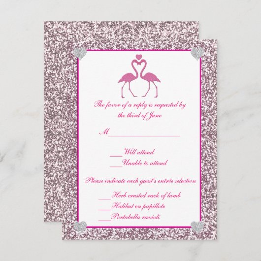 Roze Faux Glitter Flamingo Liefde Reactie Kaart (Voorkant / Achterkant)