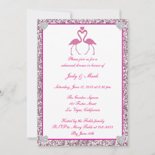 Roze faux Glitter Flamingo Rehearsal Dinner Invite Kaart