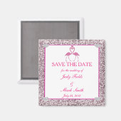Roze faux glitter flamingo sparen de Datum Magnet (Voorkant / Achterkant)