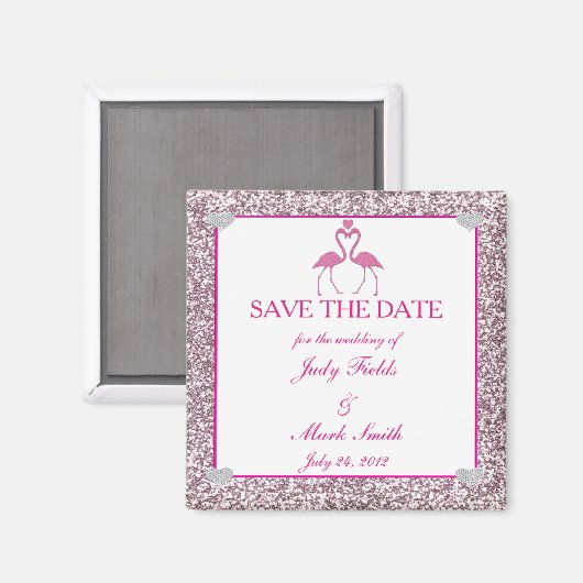 Roze faux glitter flamingo sparen de Datum Magnet (Voorkant / Achterkant)