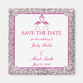 Roze faux glitter flamingo sparen de Datum Magnet