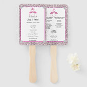 Roze Faux Glitter Flamingo Trouwprogramma Fans Handwaaier (Voorkant en achterkant)