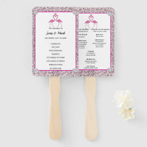 Roze Faux Glitter Flamingo Trouwprogramma Fans