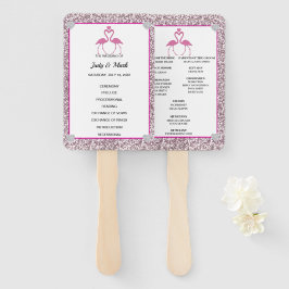 Roze Faux Glitter Flamingo Trouwprogramma Fans Handwaaier