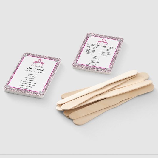 Roze Faux Glitter Flamingo Trouwprogramma Fans Handwaaier (Niet-gemonteerd)