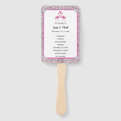Roze Faux Glitter Flamingo Trouwprogramma Fans Handwaaier (Voorkant)