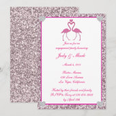 Roze Faux Glitter Flamingo Verlovingsfeest Uitnodi Kaart (Voorkant / Achterkant)