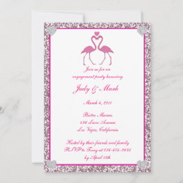 Roze Faux Glitter Flamingo Verlovingsfeest Uitnodi Kaart