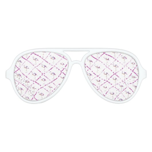 Roze faux glitter flamingo's waterverf strepen aviator zonnebril (Voorkant)