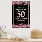 Roze Faux Glitter Flowers 50e Jubileum Poster (Keuken)