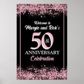 Roze Faux Glitter Flowers 50e Jubileum Poster (Voorkant)