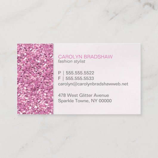 Roze Faux Glitter Glam Visitekaartje (Achterkant)