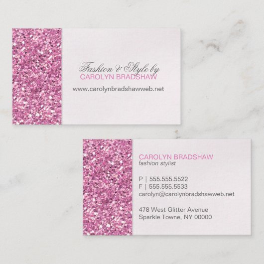 Roze Faux Glitter Glam Visitekaartje (Voorkant / Achterkant)