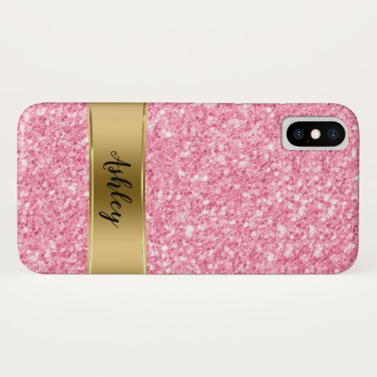 Roze Faux Glitter & Gold Stripe Case-Mate iPhone Case (Achterkant (horizontaal))