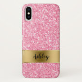 Roze Faux Glitter & Gold Stripe Case-Mate iPhone Case (Achterkant)