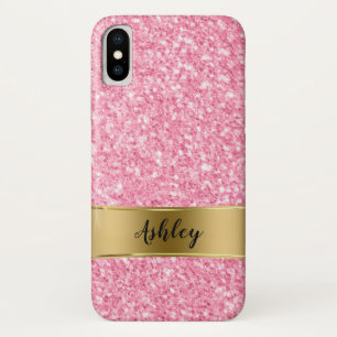 Roze Faux Glitter & Gold Stripe Case-Mate iPhone Case