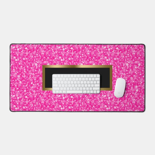 Roze Faux Glitter Gouden Accenten Bureaumat (Keyboard & Muis)