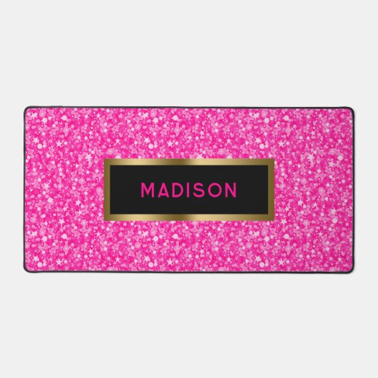 Roze Faux Glitter Gouden Accenten Bureaumat (Voorkant)