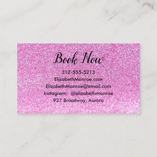 Roze Faux Glitter Haarstylist Makeup Salon Script Visitekaartje (Achterkant)