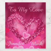 Roze Faux Glitter Harten & Bokeh Harten Wijn Etiket (Enkel label)