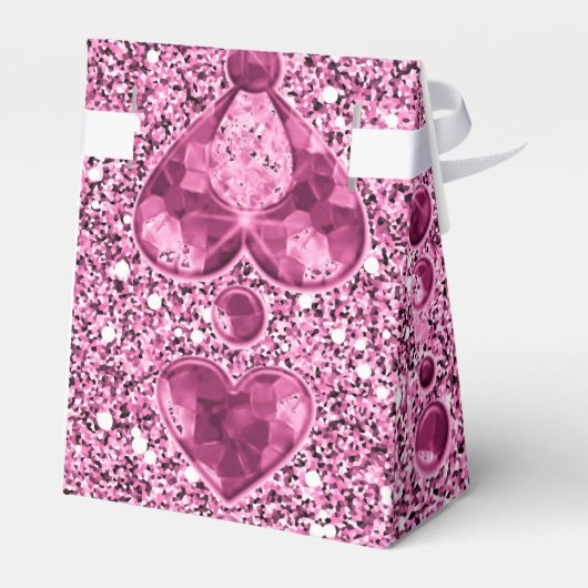 Roze Faux Glitter & Heart Droplets Bedankdoosjes (Achterkant)